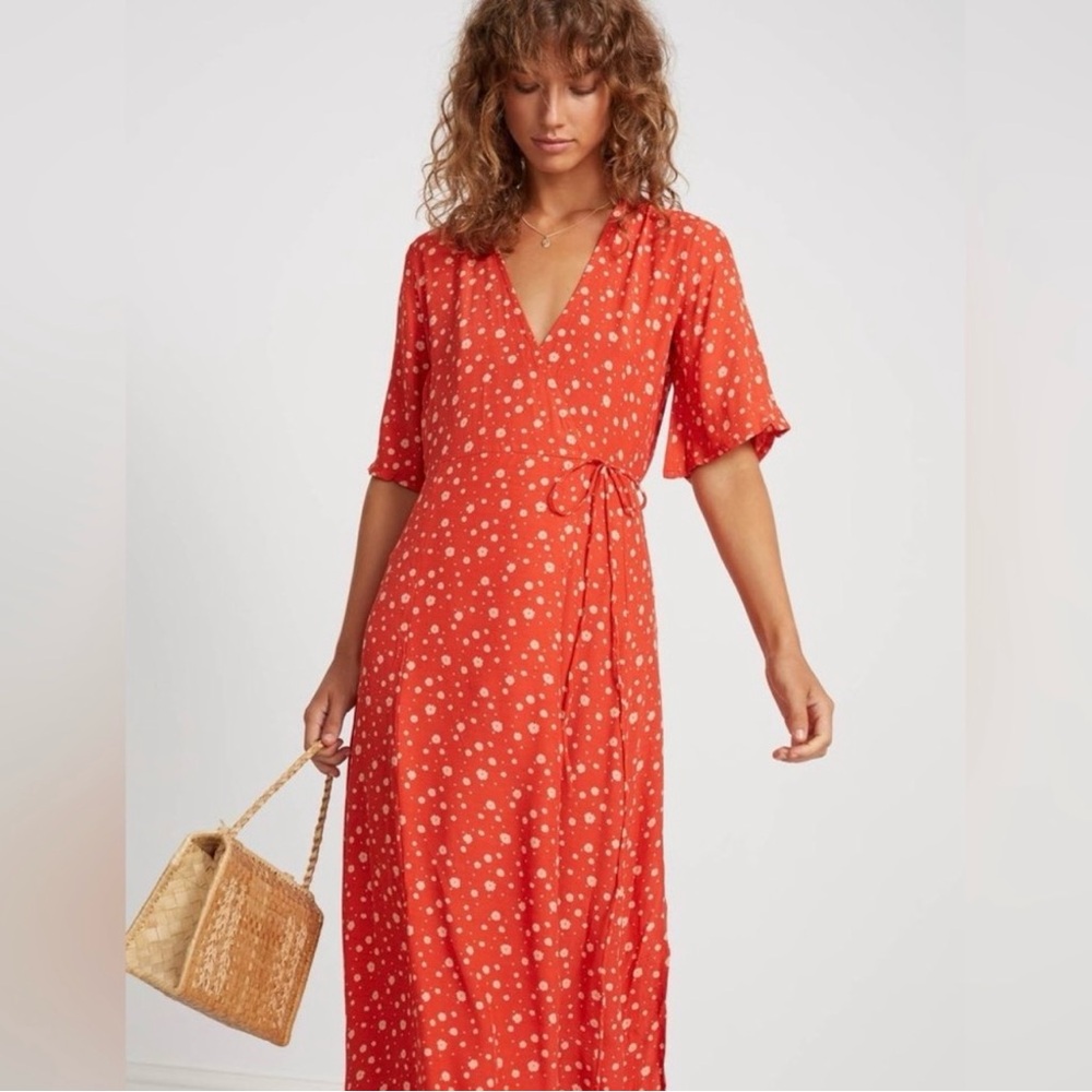 Faithfull the Brand Red Floral Midi Dress